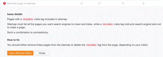Sitemap содержит страницы с директивой noindex